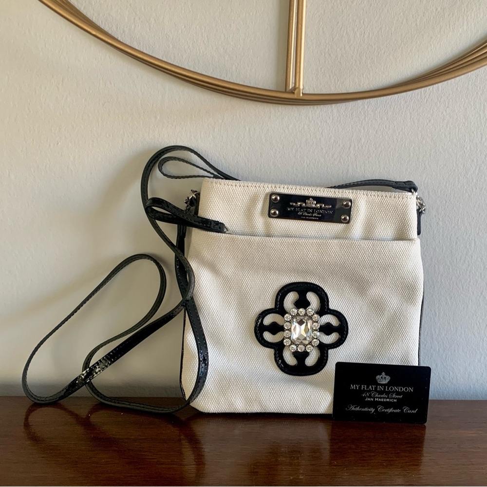 My Flat in London Cream and Black Crossbody Bag with Crystal Style Embellishment